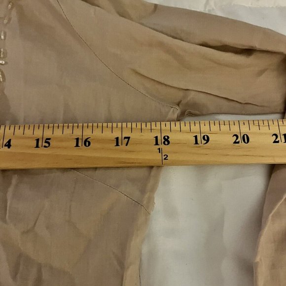 Girl Krazy TAN RUFFLEBUTTON FRONT BEADED EMBROIDED COLLARD V-NECK RUFFLE  SIZE S - Picture 8 of 10